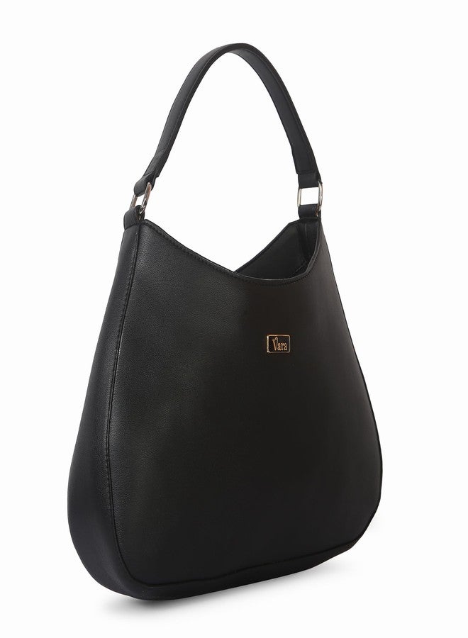VARA Handbag for Women Shoulder Bag for woman Handbags for Women Black Hobo Handbag Zippers for Bag (Black) - Image 5