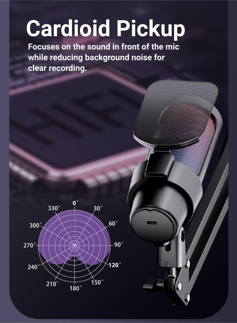 ميكروفون ألعاب يو إس بي (USB) للكمبيوتر، ميكروفون مكثف (Condenser) مع ذراع حامل، فلاتر صوت، وزر كتم الصوت، إضاءة RGB، ميكروفون يو إس بي للبث المباشر، متوافق مع بلاي ستيشن 4 و5، مثالي لليوتيوبرز - Image 3