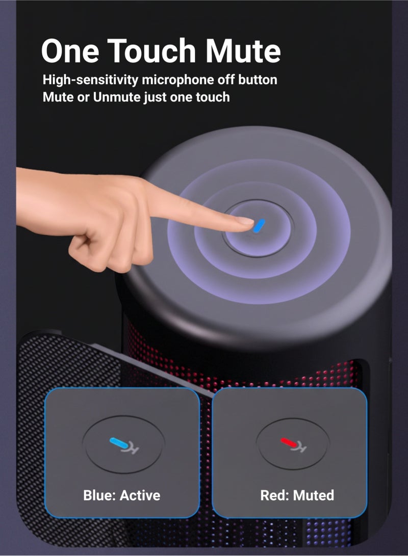 ميكروفون ألعاب يو إس بي (USB) للكمبيوتر، ميكروفون مكثف (Condenser) مع ذراع حامل، فلاتر صوت، وزر كتم الصوت، إضاءة RGB، ميكروفون يو إس بي للبث المباشر، متوافق مع بلاي ستيشن 4 و5، مثالي لليوتيوبرز - Image 5