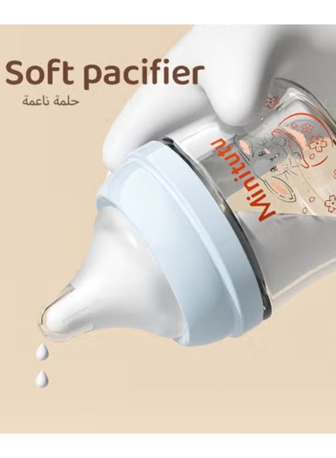 Pack of 2 Anti-Colic Glass Feeding Bottle for Newborn with Breast-Like Nipples and Silicone Anti Drop base, 80ml, 0M+, Wide-Neck(WhitePink) - Image 3