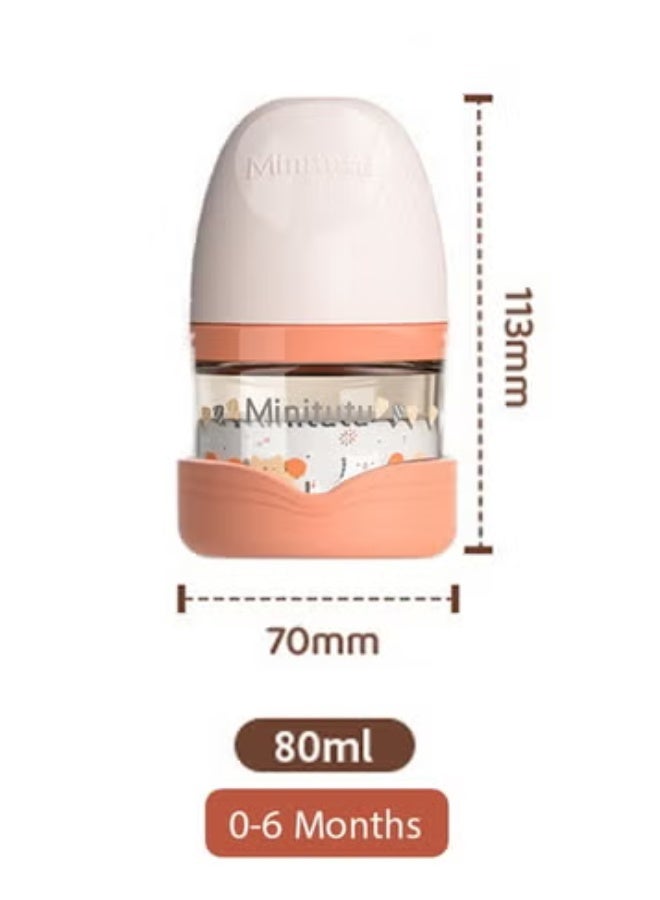 Pack of 2 Anti-Colic Glass Feeding Bottle for Newborn with Breast-Like Nipples and Silicone Anti Drop base, 80ml, 0M+, Wide-Neck(WhitePink) - Image 2