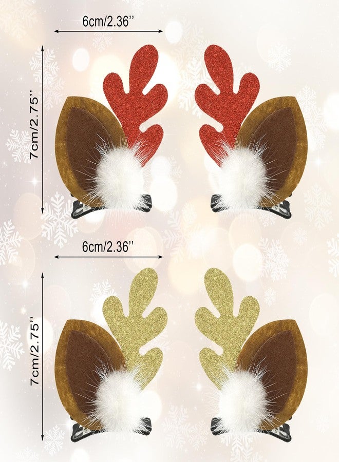 Quacc 2 Pairs Christmas Hair Clips, Reindeer Antlers Ears Hairpins with Plush Balls, Cute Christmas Hair Accessories for Girls Women (Red and Gold) - Image 2
