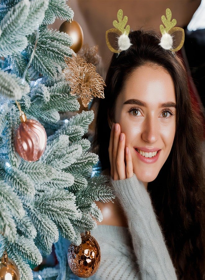 Quacc 2 Pairs Christmas Hair Clips, Reindeer Antlers Ears Hairpins with Plush Balls, Cute Christmas Hair Accessories for Girls Women (Red and Gold) - Image 3