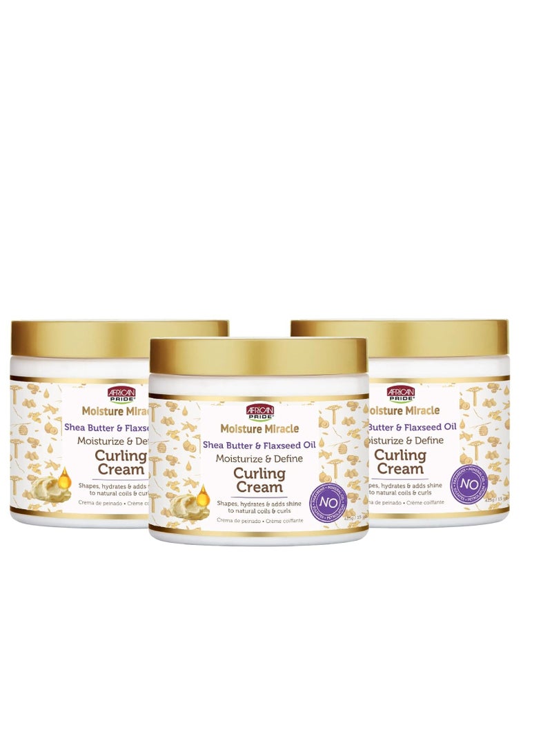 African Pride African Pride moisture miracle shea butter & flaxseed oil curling cream 3 pack shapes hydrates & adds shine to natural coils & curls moisturizes & defines hair 15 oz  - Image 1