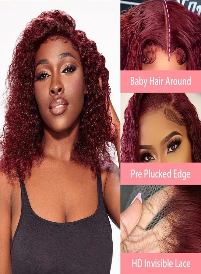 Jinhongze 99J Burgundy Curly Bob Wig Human Hair 13x4 Lace Front Wigs Human Hair Burgundy Deep Curly Wigs for Black Women Burgundy Short Curly Bob Wigs 10 Inch - Image 2