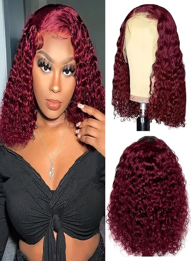 Jinhongze 99J Burgundy Curly Bob Wig Human Hair 13x4 Lace Front Wigs Human Hair Burgundy Deep Curly Wigs for Black Women Burgundy Short Curly Bob Wigs 10 Inch - Image 1