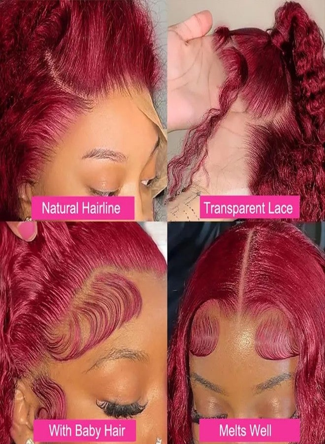Jinhongze 99J Burgundy Curly Bob Wig Human Hair 13x4 Lace Front Wigs Human Hair Burgundy Deep Curly Wigs for Black Women Burgundy Short Curly Bob Wigs 10 Inch - Image 4