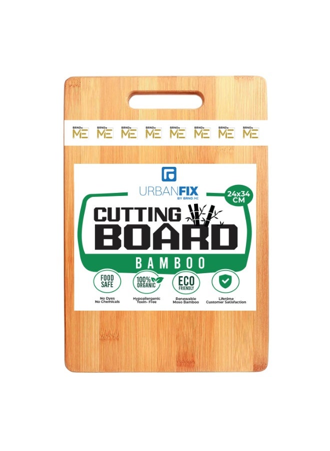 UrbanFix Large Natural Bamboo Wood Chopping Cutting Board for Kitchen Vegetables, Fruits & Cheese, Free, Eco-Friendly, Anti-Microbial (34 x 24cm) - Image 1