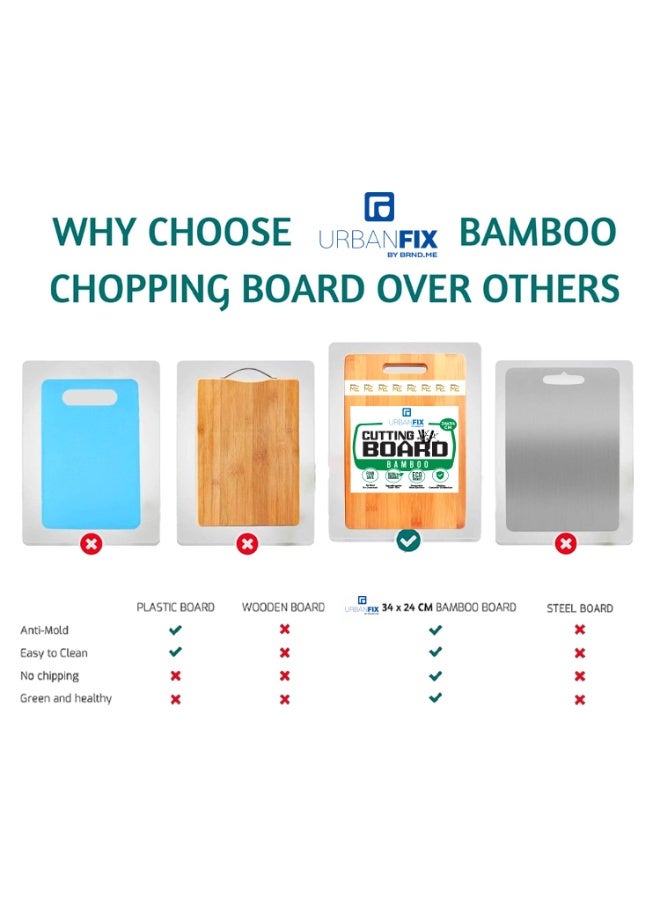 UrbanFix Large Natural Bamboo Wood Chopping Cutting Board for Kitchen Vegetables, Fruits & Cheese, Free, Eco-Friendly, Anti-Microbial (34 x 24cm) - Image 5
