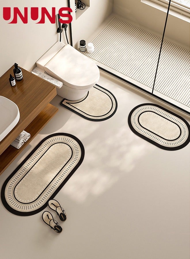 UNUNS مجموعة سجادات حمام ماصة 3 قطع، سجادة تجفيف سريعة، سجادة حمام سيلكون سحرية غير قابلة للانزلاق، سجادة أرضية مدعومة بالمطاط للحمام والمطبخ والدش والحوض، 50*55+40*80+40*60 سم - Image 1