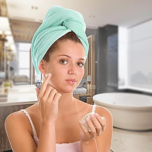 MAXOSHINE Hair Towel Wrap for Women-Quick Drying Microfiber Towel for Hair with Elastic Loop for Tying-Super Absorbent Head Towels Wrap for Ladies Hair Turban, Pista Green Pack of 1 - Image 5