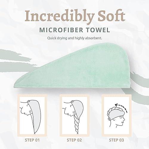 MAXOSHINE Hair Towel Wrap for Women-Quick Drying Microfiber Towel for Hair with Elastic Loop for Tying-Super Absorbent Head Towels Wrap for Ladies Hair Turban, Pista Green Pack of 1 - Image 2