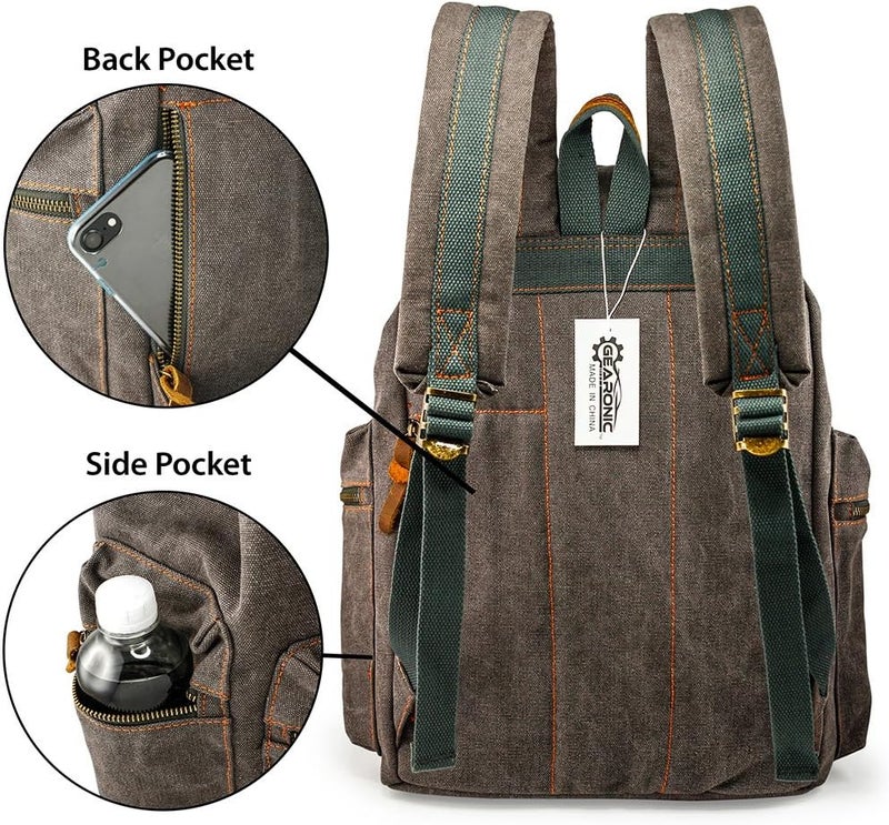 جيرونيك 21L Vintage Canvas Backpack Leather Rucksack Knapsack 15inch Laptop Tote Satchel College Shoulder Hiking Bag - Image 1