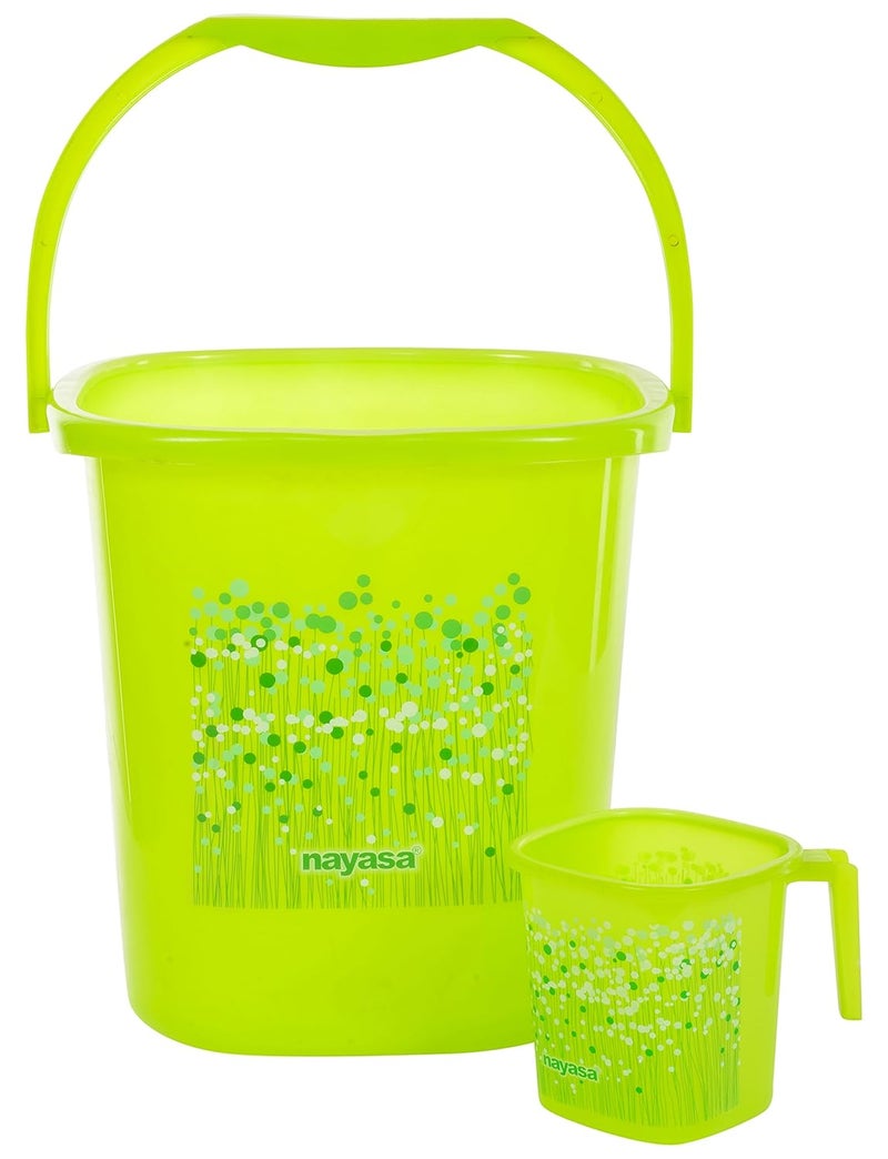 Nayasa Plastic Funk Square 3 Pcs Plastic Bathroom Set | Bucket 25 L + Mug 1.5 L + 508 Stool | Bathroom Accessory Set Plastic | Bathroom Set | Bath Set for Bathroom | Green - Image 2
