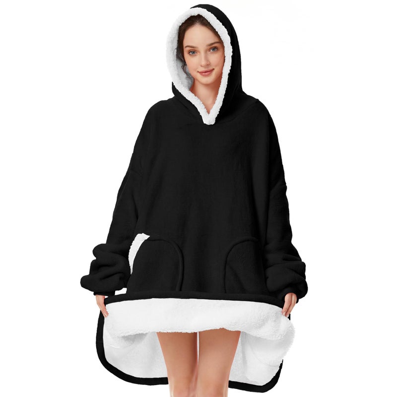 Zando Zando Black Blanket Hoodie Blue Blanket Women Men Cozy Warm Wearable Blanket Hoodies OversizedHooded Blanket Sherpa Blanket Hoodie with Pocket Thick Fleece Sweater Blanket Gift for Adult - Image 1