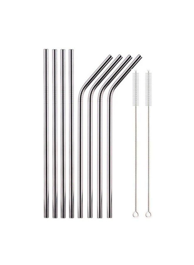 طقم من 8 قشات من الفولاذ المقاوم للصدأ مع 2 فرشاة تنظيف، 8 قشات معدنية مستقيمة + 8 قشات معدنية مثنية