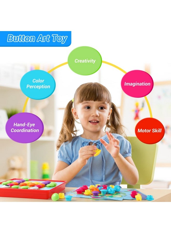 Geekper 68PCS Button Art Toys for Toddlers Color Matching Mosaic Pegboard, Early Learning Educational Toys for 3, 4, 5, 6 Year Old Kids Boys and Girls, 10 Pictures and 58 Buttons - Image 5