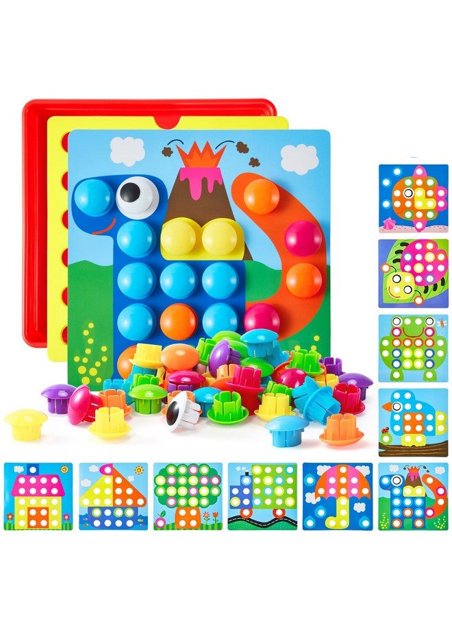 Geekper 68PCS Button Art Toys for Toddlers Color Matching Mosaic Pegboard, Early Learning Educational Toys for 3, 4, 5, 6 Year Old Kids Boys and Girls, 10 Pictures and 58 Buttons - Image 1