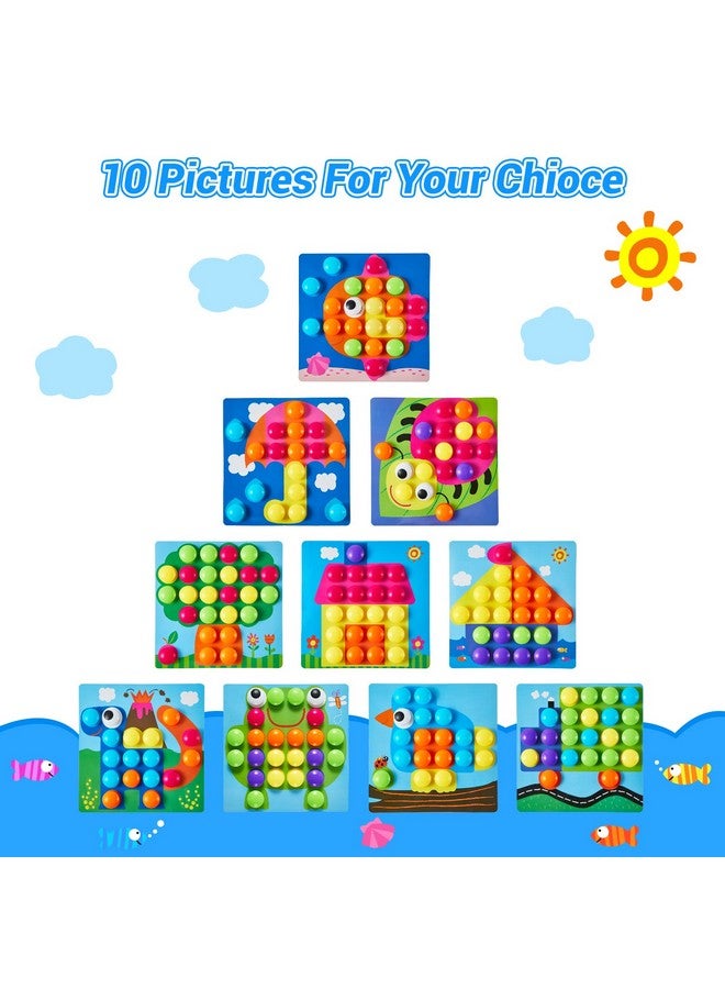 Geekper 68PCS Button Art Toys for Toddlers Color Matching Mosaic Pegboard, Early Learning Educational Toys for 3, 4, 5, 6 Year Old Kids Boys and Girls, 10 Pictures and 58 Buttons - Image 2