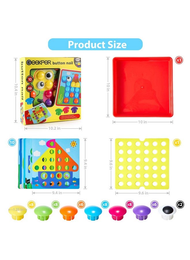 Geekper 68PCS Button Art Toys for Toddlers Color Matching Mosaic Pegboard, Early Learning Educational Toys for 3, 4, 5, 6 Year Old Kids Boys and Girls, 10 Pictures and 58 Buttons - Image 4