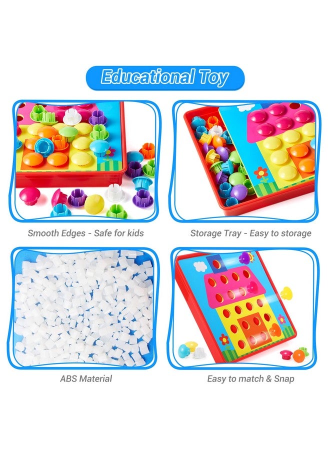 Geekper 68PCS Button Art Toys for Toddlers Color Matching Mosaic Pegboard, Early Learning Educational Toys for 3, 4, 5, 6 Year Old Kids Boys and Girls, 10 Pictures and 58 Buttons - Image 3