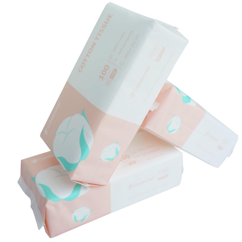 Careboree Ultra Soft Dry Baby Wipes Unscented Face Cleansing Multi-Purpose Pure Cotton Tissue (3 PACK-300 count)) - Image 2