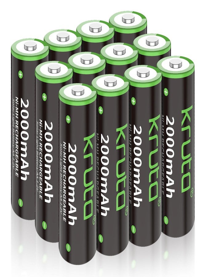 Kruta NiMH Rechargeable AA Batteries, 2000mAh 1.2V NiMH High Capacity Double AA Solar Rechargeable AA Batteries for Outdoor Solar Lights - Recharge up to 1200 Times, Pre-Charged (AA 2000mAh - Pack 12) - Image 1
