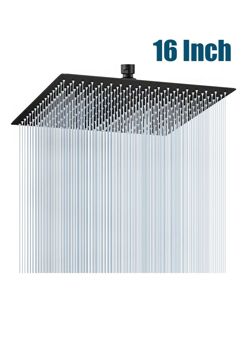 Aikanbo 16 inch Matte Black Large Rain Shower Head，All Metal Stainless Steel，Full Body Rainfall Shower with 324 Silicone Nozzles，Waterfall Bathroom Square Showerheads，Ceiling Mounted (Black) - Image 1