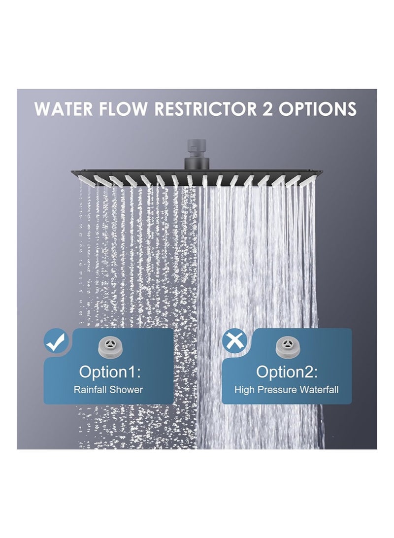 Aikanbo 16 inch Matte Black Large Rain Shower Head，All Metal Stainless Steel，Full Body Rainfall Shower with 324 Silicone Nozzles，Waterfall Bathroom Square Showerheads，Ceiling Mounted (Black) - Image 4