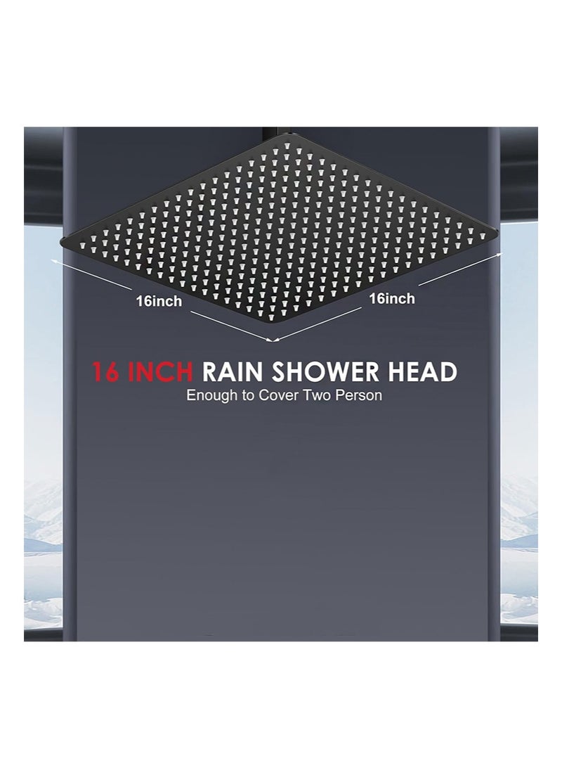 Aikanbo 16 inch Matte Black Large Rain Shower Head，All Metal Stainless Steel，Full Body Rainfall Shower with 324 Silicone Nozzles，Waterfall Bathroom Square Showerheads，Ceiling Mounted (Black) - Image 2