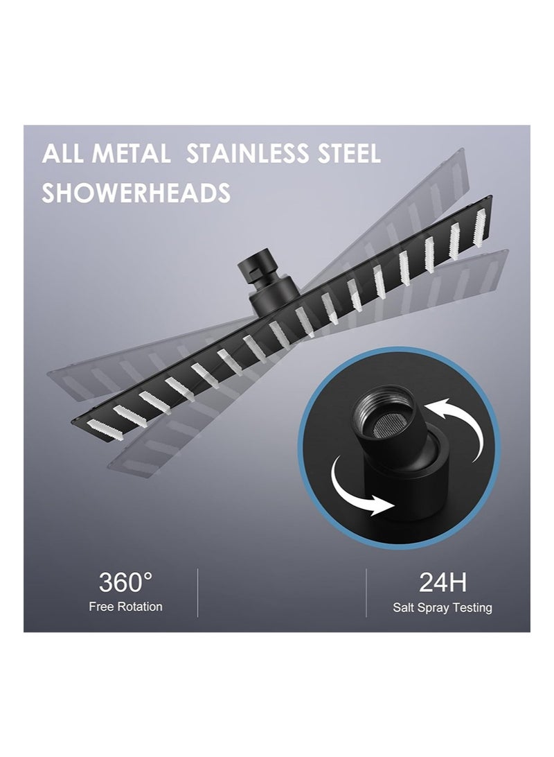 Aikanbo 16 inch Matte Black Large Rain Shower Head，All Metal Stainless Steel，Full Body Rainfall Shower with 324 Silicone Nozzles，Waterfall Bathroom Square Showerheads，Ceiling Mounted (Black) - Image 3