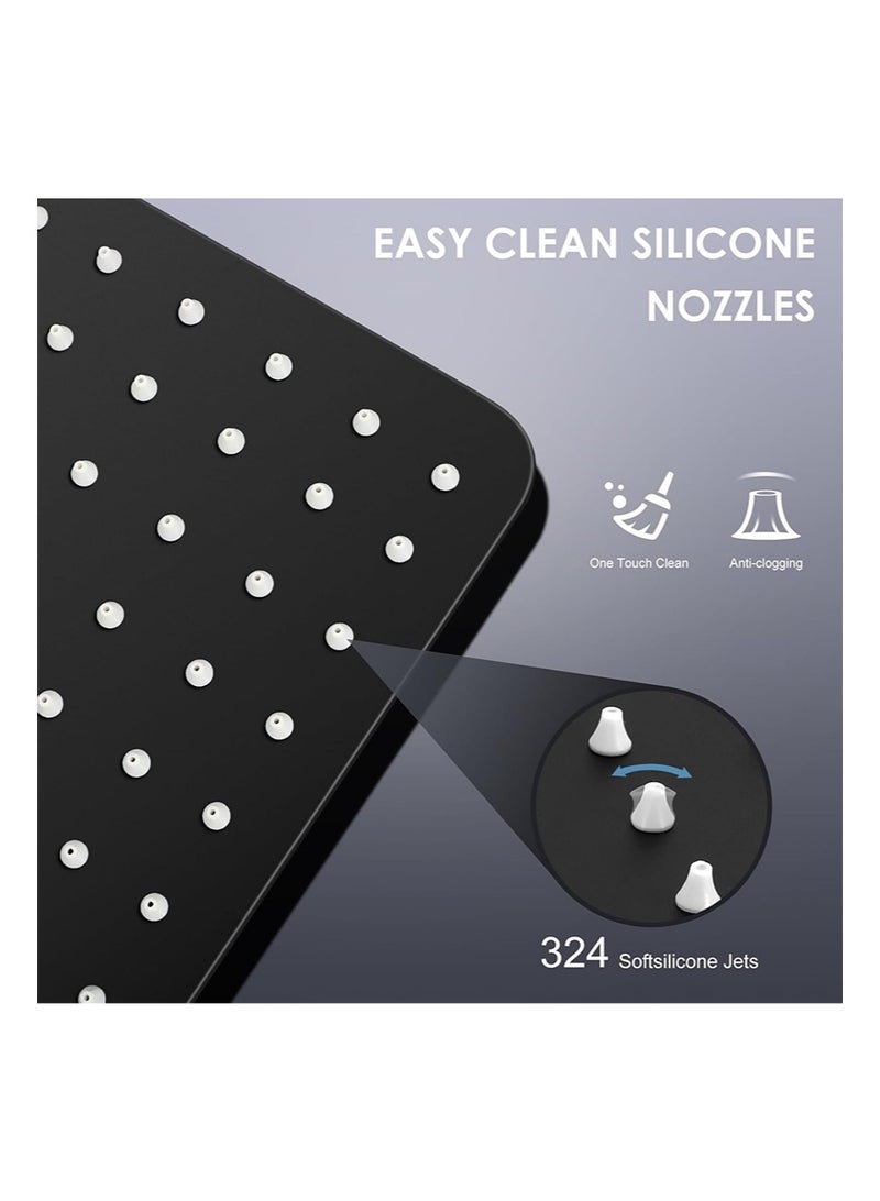 Aikanbo 16 inch Matte Black Large Rain Shower Head，All Metal Stainless Steel，Full Body Rainfall Shower with 324 Silicone Nozzles，Waterfall Bathroom Square Showerheads，Ceiling Mounted (Black) - Image 5