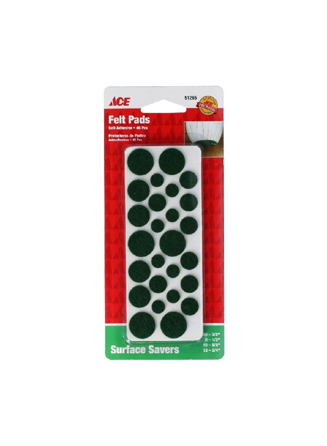 ACE 46-Piece Assorted Self-Adhesive Round Protective Felt Pads Green 0.8 x 20 x 8.8 cm 9423/ACE