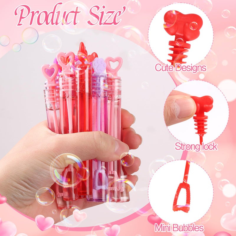 CCINEE 40pcs Valentines Day Bubble Wands for Kids, Mini Bubbles Pink Party Favors Serving Bulk Heart Bubble Wands Spring Outing Valentines Day Gifts Exchange School Rewards Bubble Sticks - Image 2