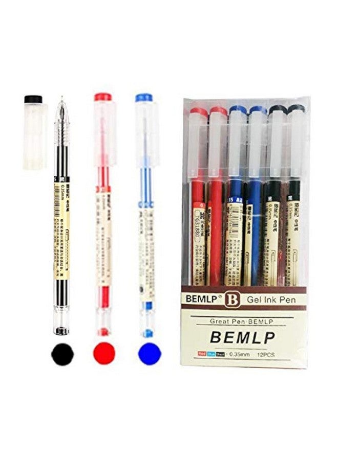 BEMLP Gel Ink Pen Extra fine point pens Ballpoint pen Liquid Ink Rollerball Pens 0.35mm Premium Quick Drying Pen for Japanese Office School Stationery Supply 12 Packs (4 Black 4 Blue 4 Red) - Image 1