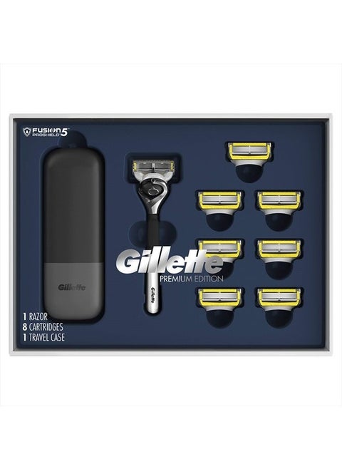 ProGlide Shield Premium Edition Razors for Men, 1 Gillette Razor, 8 ProShield Razor Blade Refills, 1 Travel Case