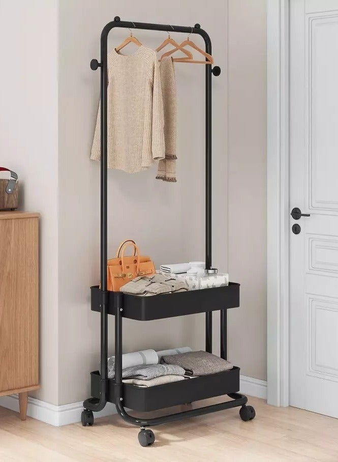 Generic Household Multifunctional Coat Rack, Clothes Hanger with Universal Wheels, 2 Layer Storage Organizer, Mobility Stand  - Image 1