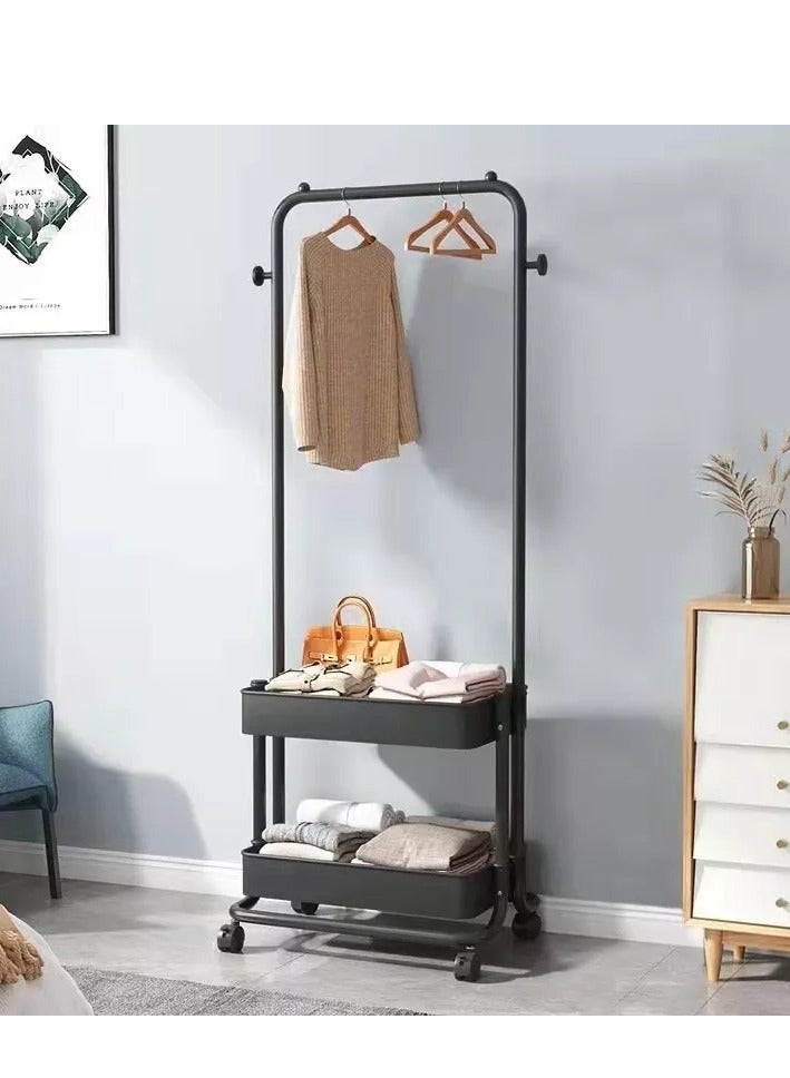 Generic Household Multifunctional Coat Rack, Clothes Hanger with Universal Wheels, 2 Layer Storage Organizer, Mobility Stand  - Image 2