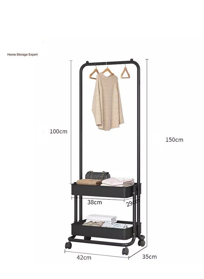 Generic Household Multifunctional Coat Rack, Clothes Hanger with Universal Wheels, 2 Layer Storage Organizer, Mobility Stand  - Image 3