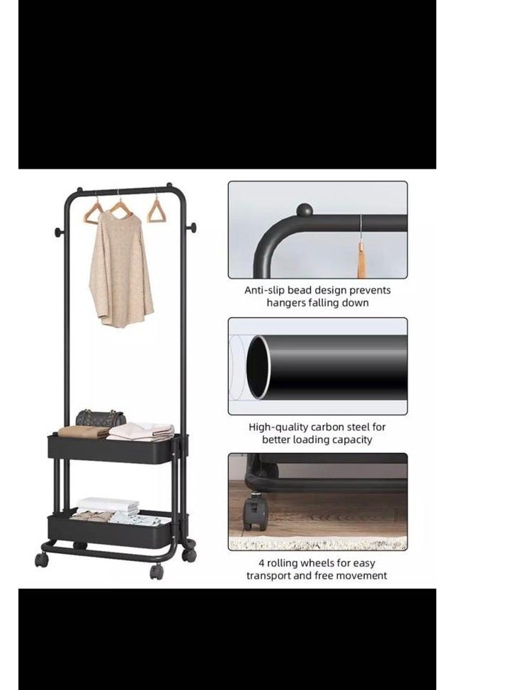 Generic Household Multifunctional Coat Rack, Clothes Hanger with Universal Wheels, 2 Layer Storage Organizer, Mobility Stand  - Image 4