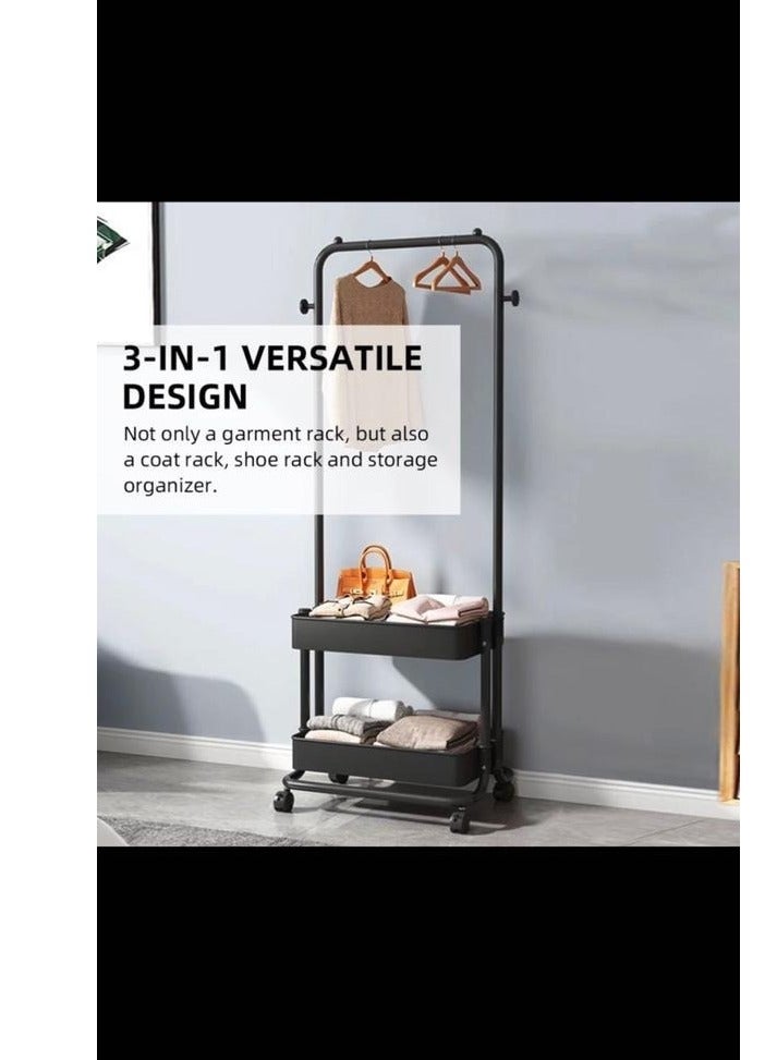 Generic Household Multifunctional Coat Rack, Clothes Hanger with Universal Wheels, 2 Layer Storage Organizer, Mobility Stand  - Image 5