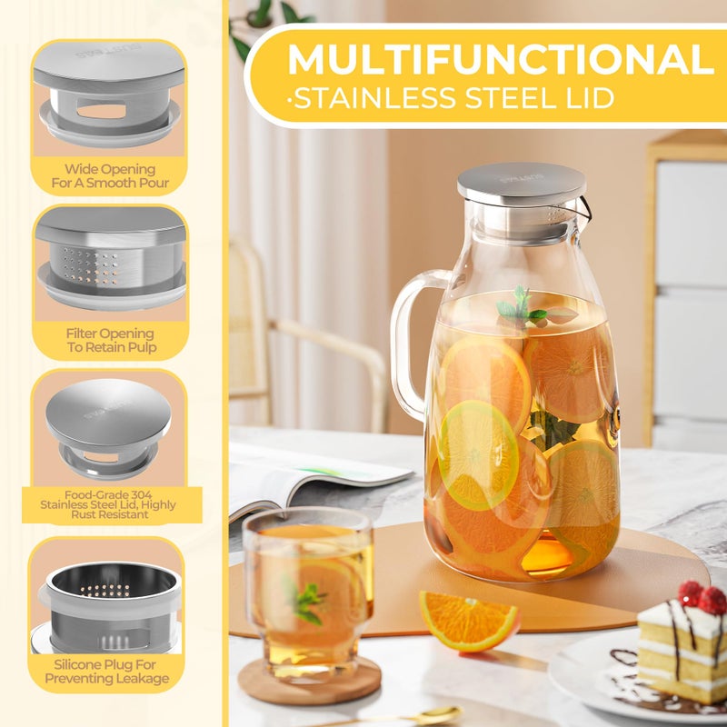 SUSTEAS 3 Liter 101 oz Glass Pitcher with Lid and Nozzle, Cold/Hot Water Glass Water Bottle, Ice Tea Water Jar for Refrigerator, Large Water Jar for Juice, Milk, Coffee or Homemade Drinks,Vase - Image 2
