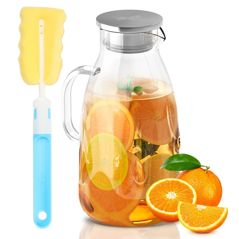 SUSTEAS 3 Liter 101 oz Glass Pitcher with Lid and Nozzle, Cold/Hot Water Glass Water Bottle, Ice Tea Water Jar for Refrigerator, Large Water Jar for Juice, Milk, Coffee or Homemade Drinks,Vase - Image 1