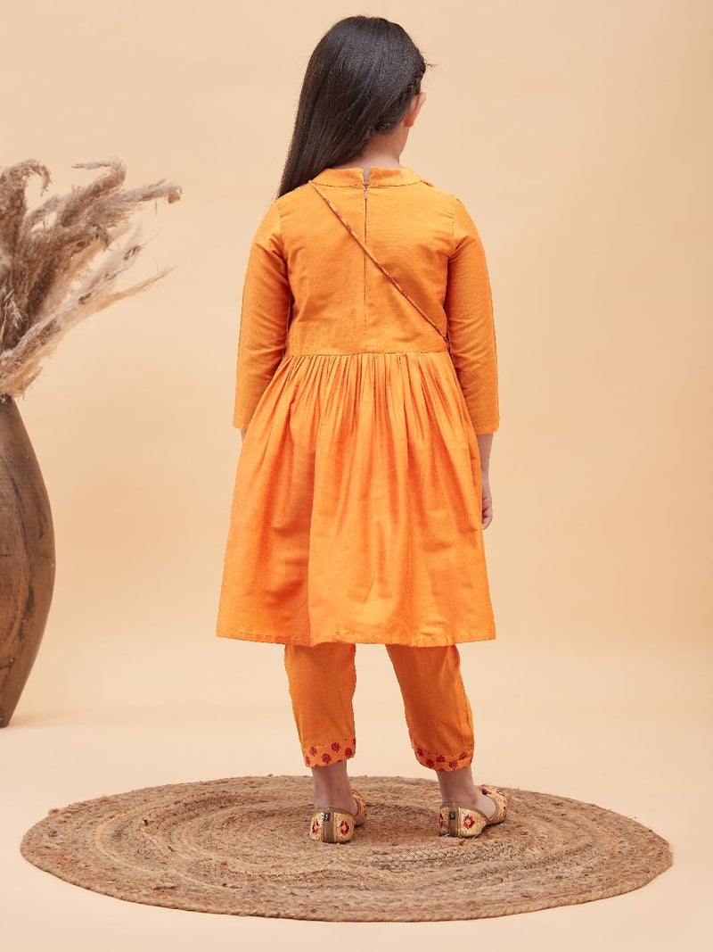 VASTRAMAY Girls’ Orange Anarkali Suit Set with Matching Bottom & Potli Bag – Elegant Ethnic Wear - Image 3