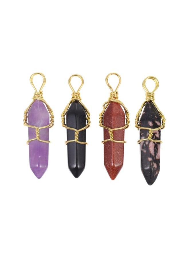 Generic - 4pcs Crystal Necklaces Natural Crystal Pendants Handmade Crystal Necklace Healing Crystals (Assorted Color) - Image 1
