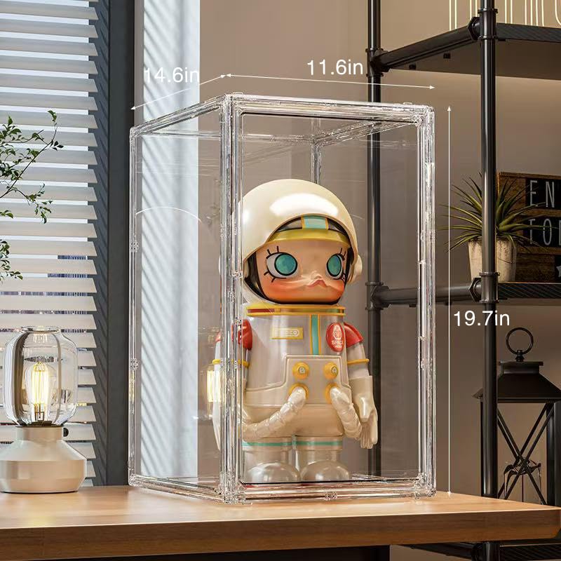 BOHOIDEE Extra Large 19.7"X14.6"X11.6" Acrylic Display Case with 2 Division Boards, Clear Organizer Box Plastic Holder with Magnetic Door for Handbags, Purses, Boots, Figures - Image 3
