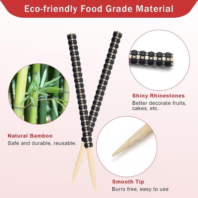 Anglekai 10+10 Candy Apple Kits, AngleKai 10Pcs Bling Candy Apple Sticks/ 10Pcs Candy Apple Boxes/ 25 Yard Ribbon, Rhinestone Caramel Apple Sticks Clear Candy Apple Boxes with Hole(Black) - Image 3