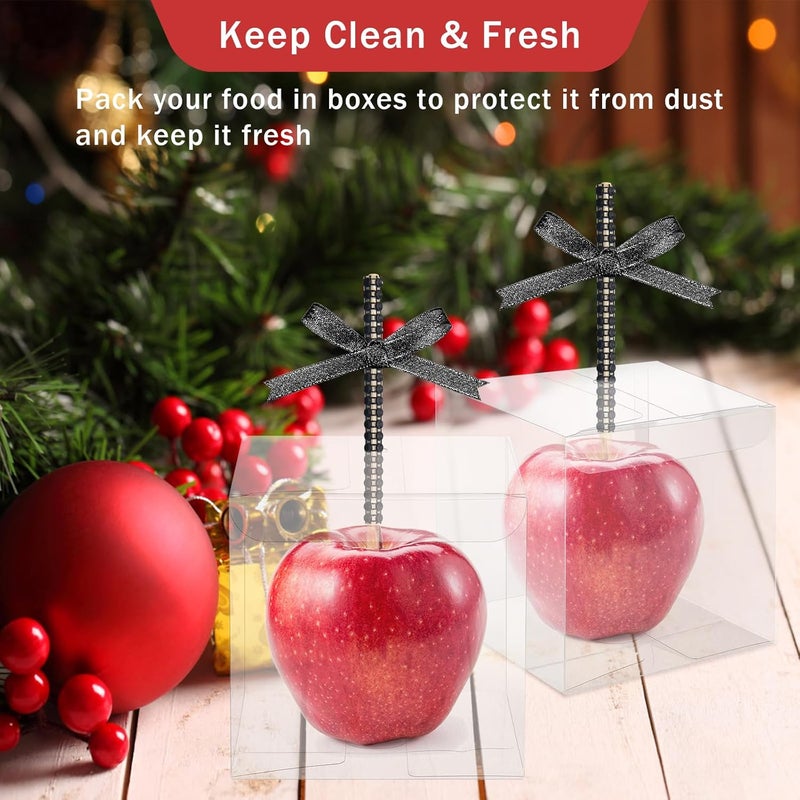 Anglekai 10+10 Candy Apple Kits, AngleKai 10Pcs Bling Candy Apple Sticks/ 10Pcs Candy Apple Boxes/ 25 Yard Ribbon, Rhinestone Caramel Apple Sticks Clear Candy Apple Boxes with Hole(Black) - Image 4