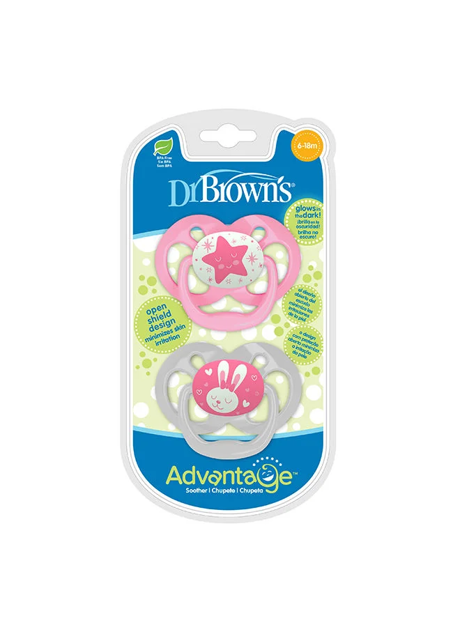 Dr. Brown’s Advantage Pacifier - Stage 2, Glow In The Dark, Pink, 2-Pack