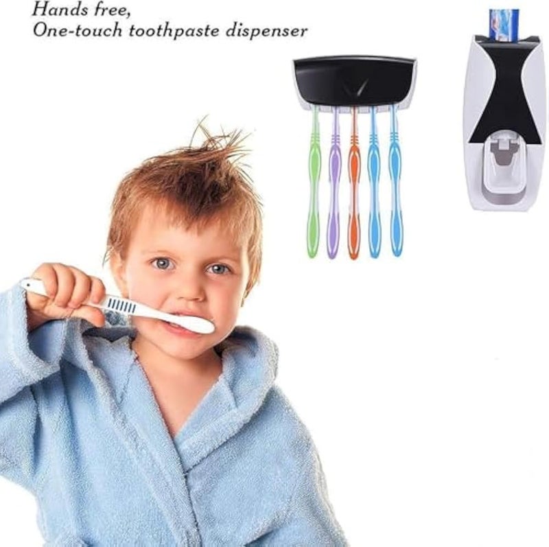 Plastic Automatic Hands Free Toothpaste Dispenser With Detachable 5 Hole Toothbrush Holder For Bathroom (Multi Color) - Image 5